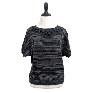 LOFT Black & Grey Short Sleeve Sweater With Sequins & Rhinestones - Size Small S